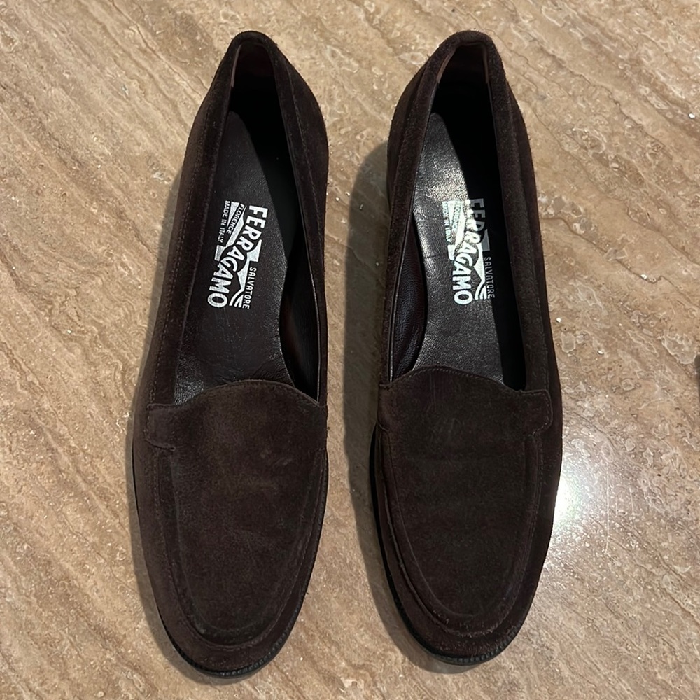 Salvatore Ferragamo brown suede loafers size 9